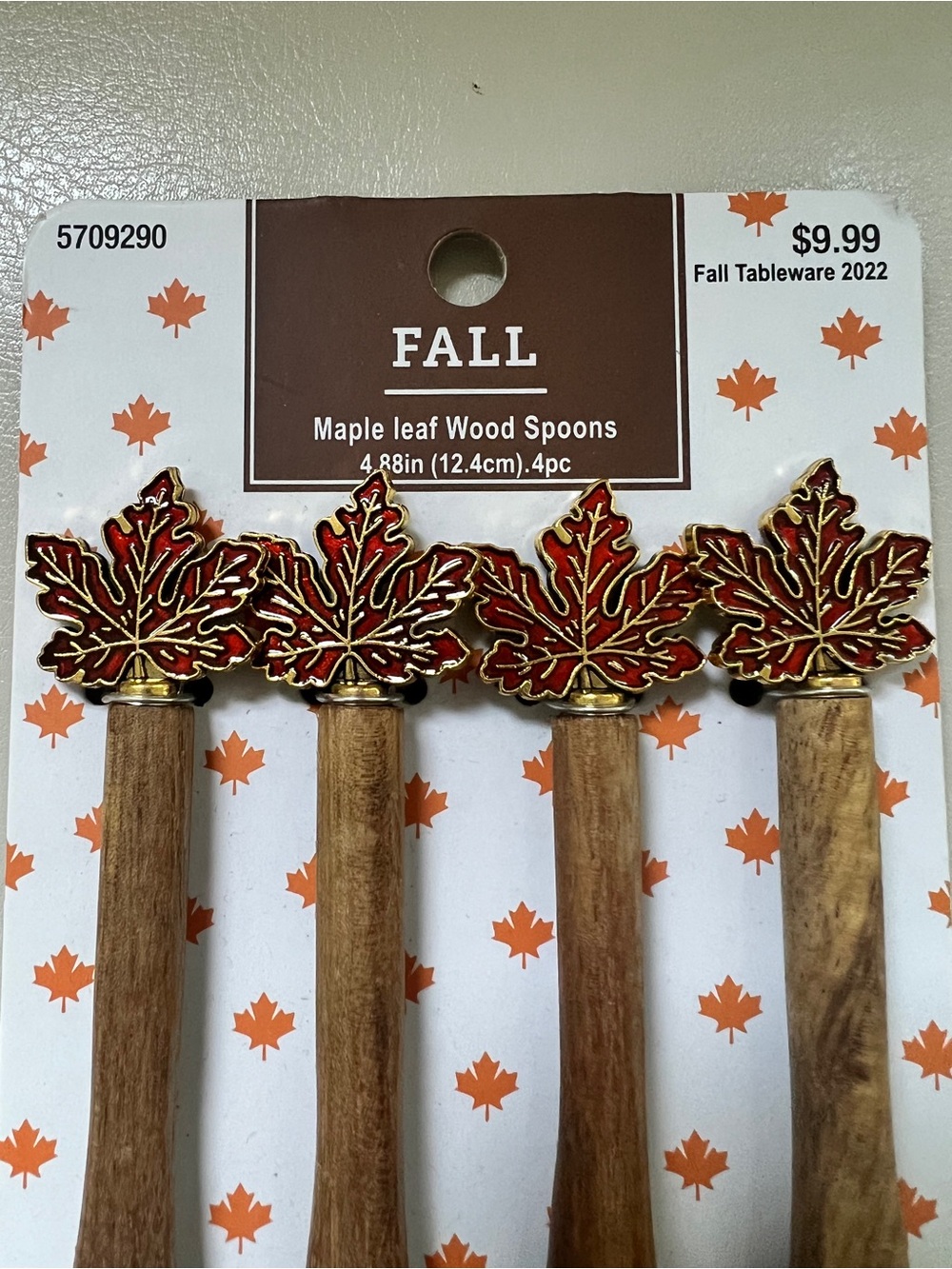 Fall Maple Leaf Wood Spoons - Orange Accent (Set of 4) Hobby Lobby - Picture 2 of 6